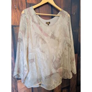 Women's Amanti long sleeve neutral muted colors 100% silk top Sz Large